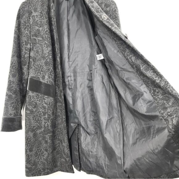 Coldwater Creek Gray Floral Pattern Velvet Trim Long Statement Blazer Jacket - Picture 8 of 16